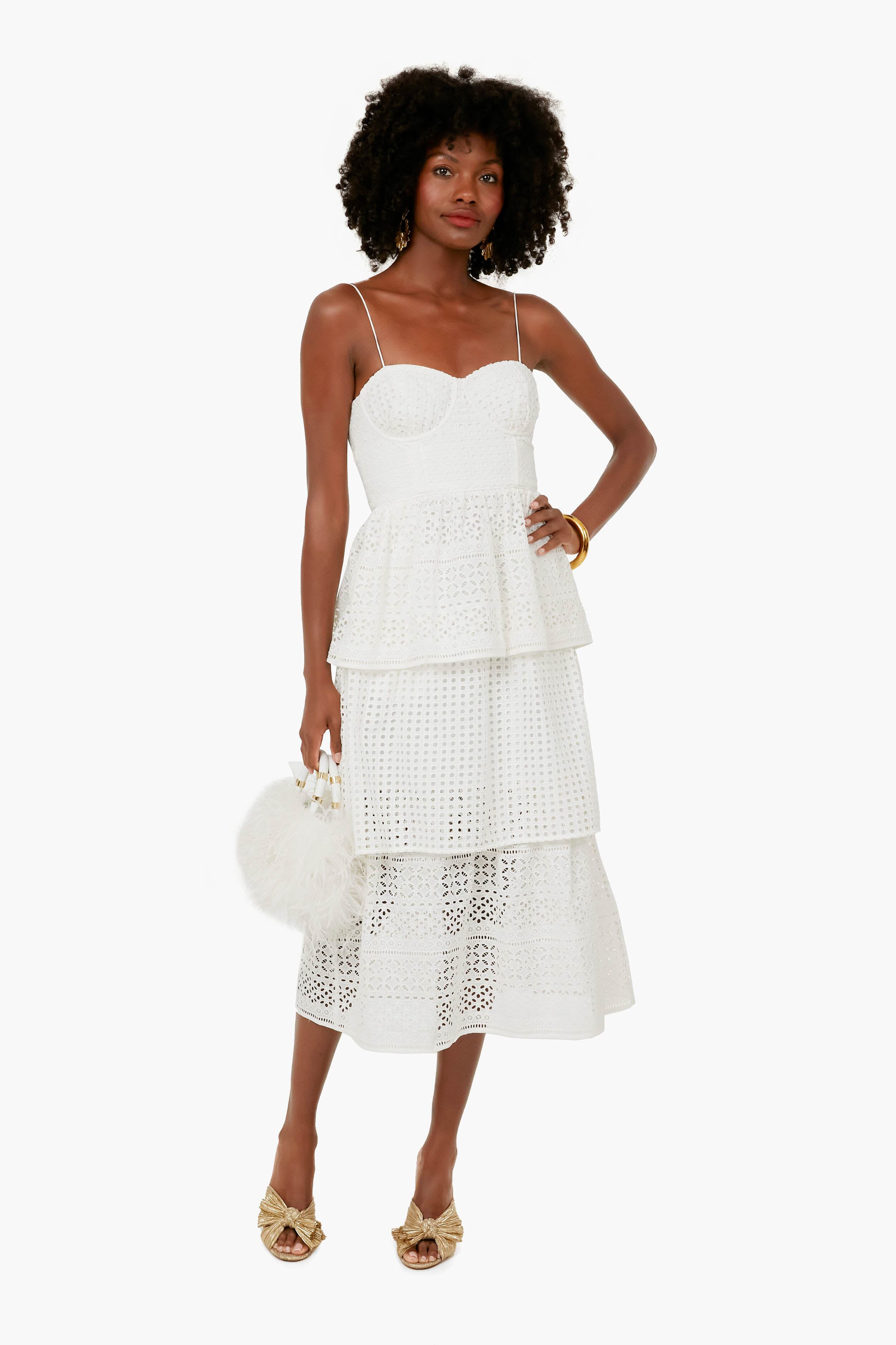 White Cotton Broderie Anglaise Midi Dress