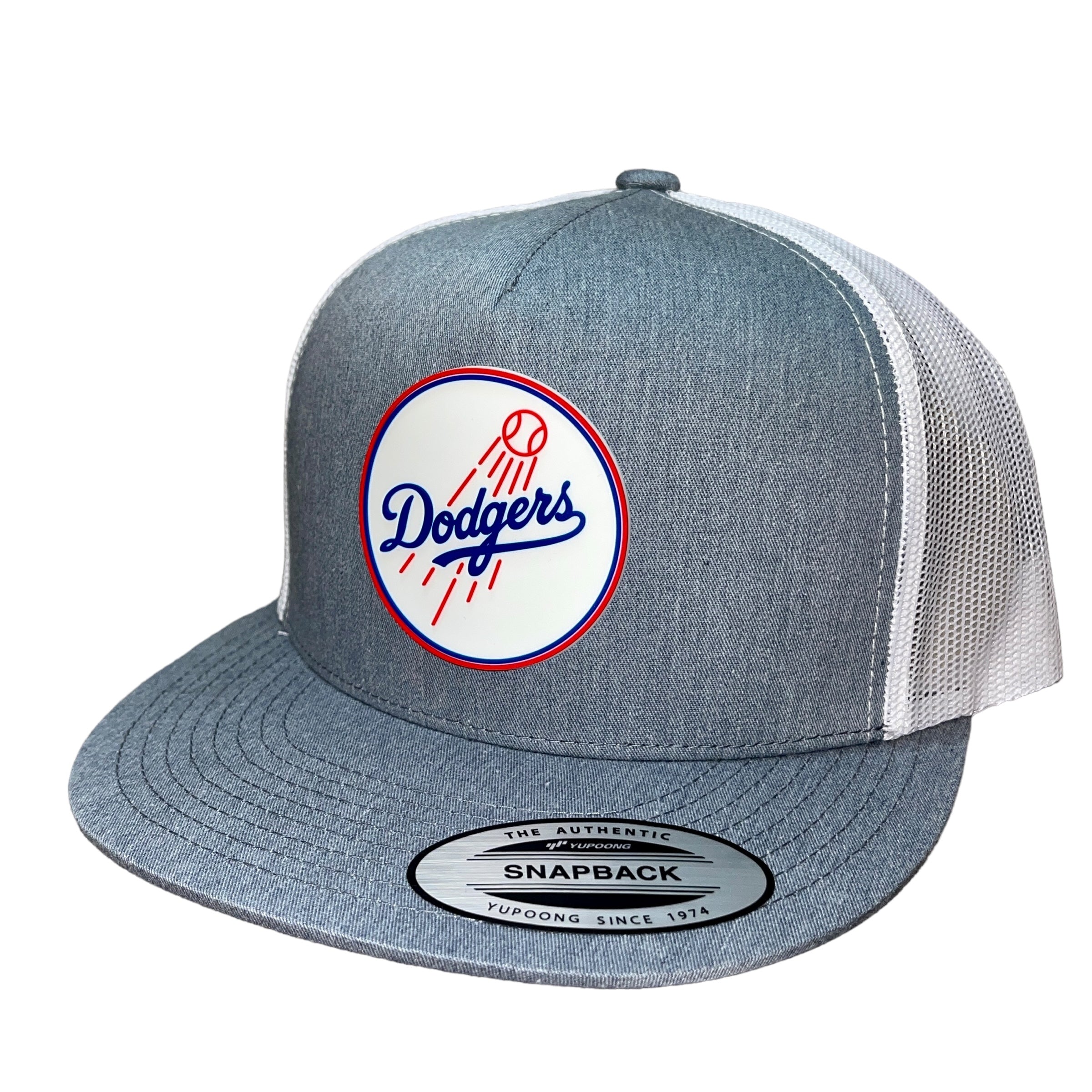 LA Dodgers Hat 3D YP Snapback Flat Bill Trucker Hat- Heather Grey/ White