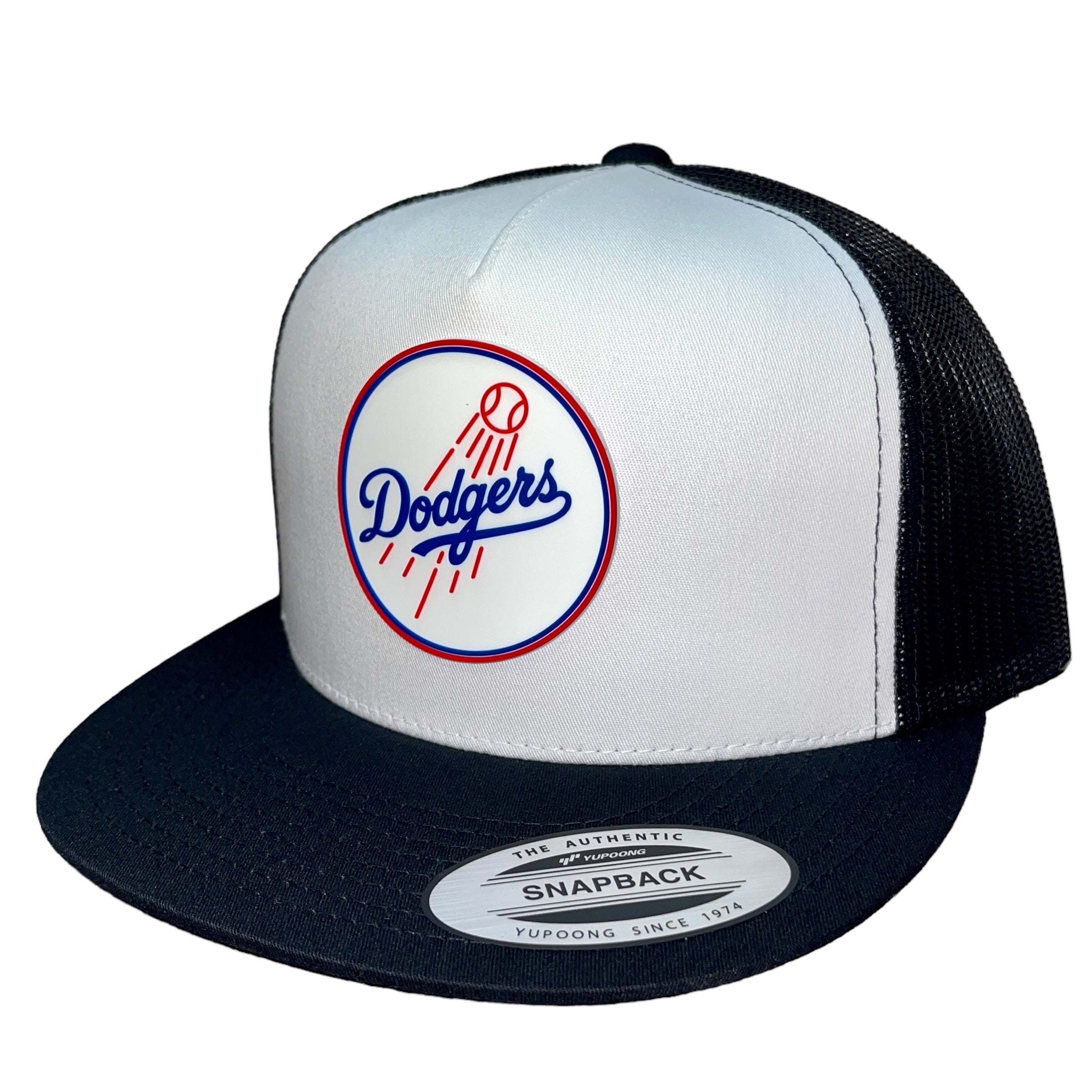 LA Dodgers Hat 3D YP Snapback Flat Bill Trucker Hat- White/ Black