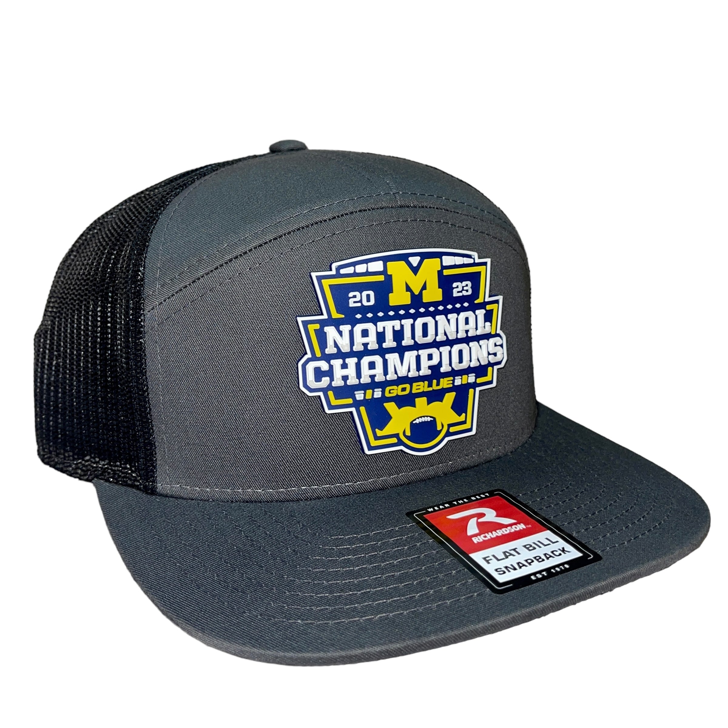 Michigan College Football Playoff 2023 National Champions 3D Snapback Seven-Panel Trucker Hat- Charcoal/ Black