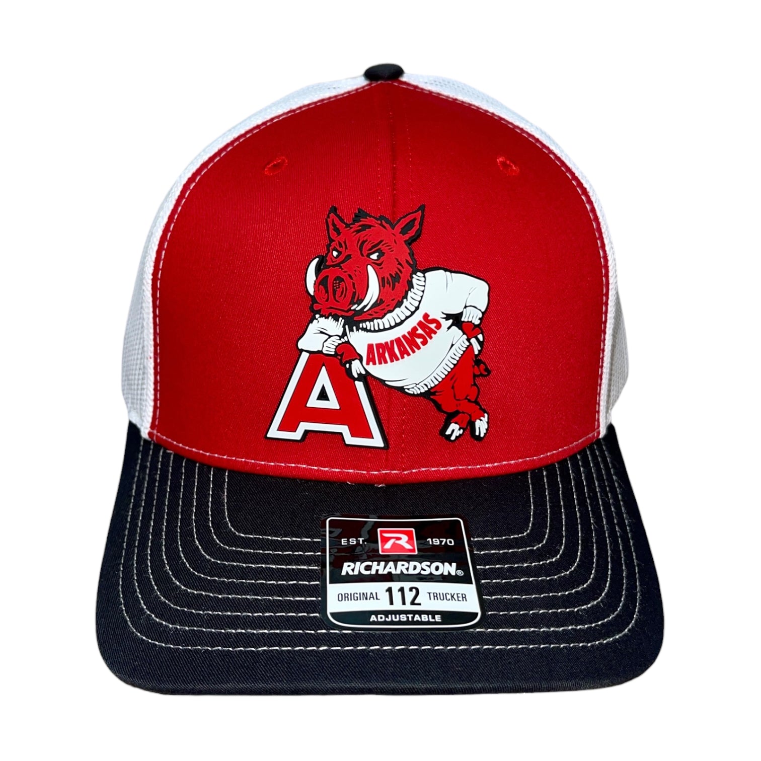 Arkansas Razorbacks- Leaning A 3D Snapback Trucker Hat- Red/ White/ Black