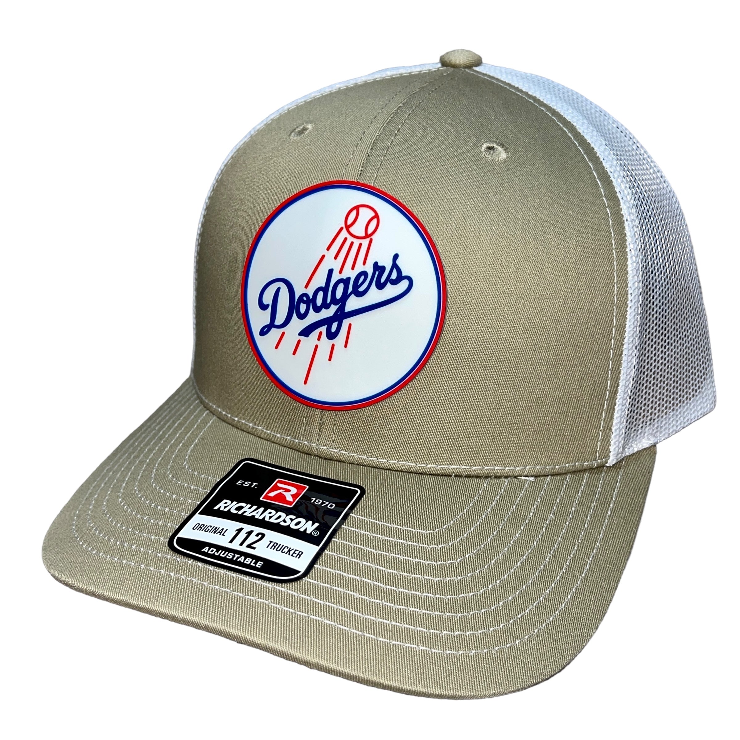 LA Dodgers Hat 3D Snapback Trucker Hat- Tan/ White