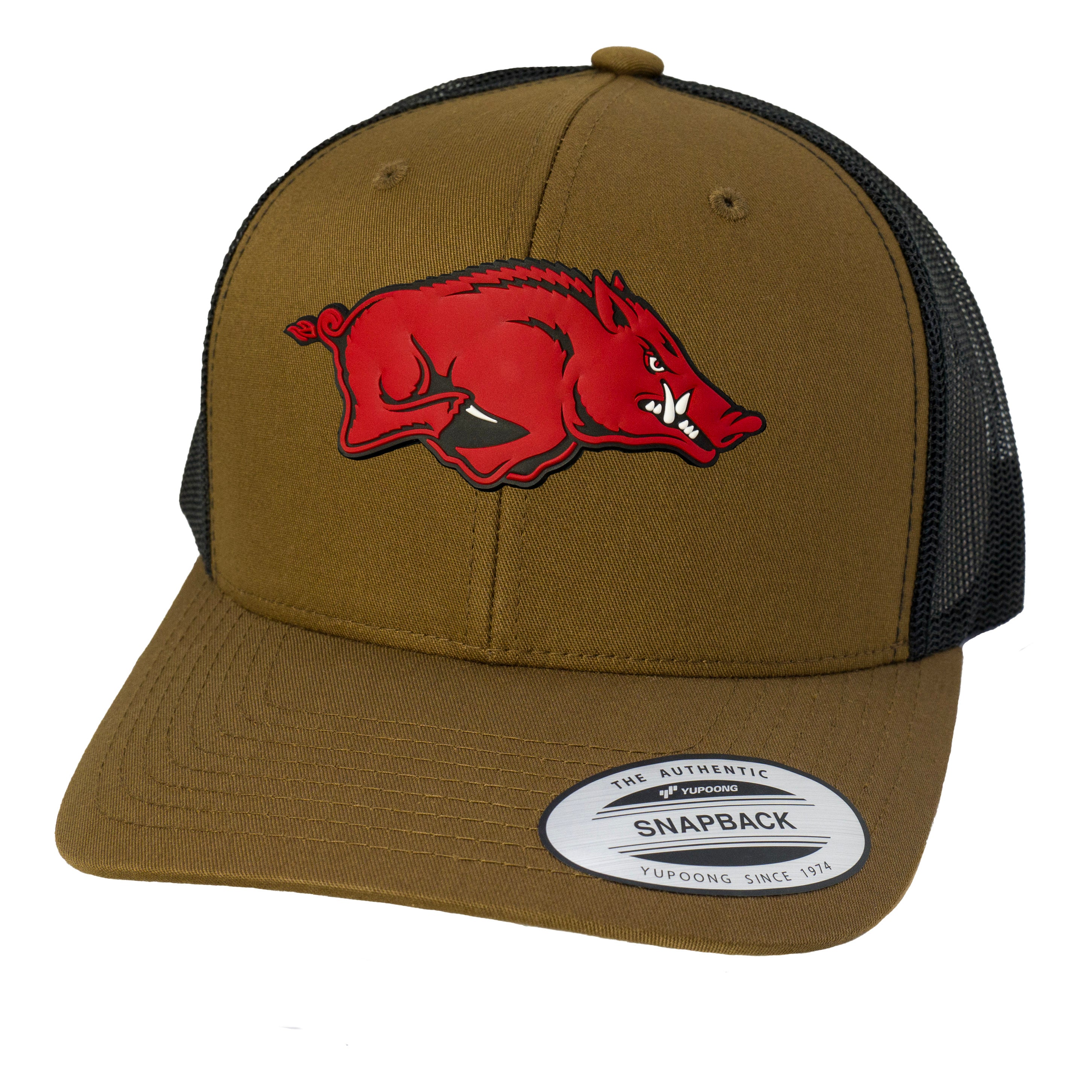 Arkansas Razorbacks 3D YP Snapback Trucker Hat- Coyote Brown/ Black
