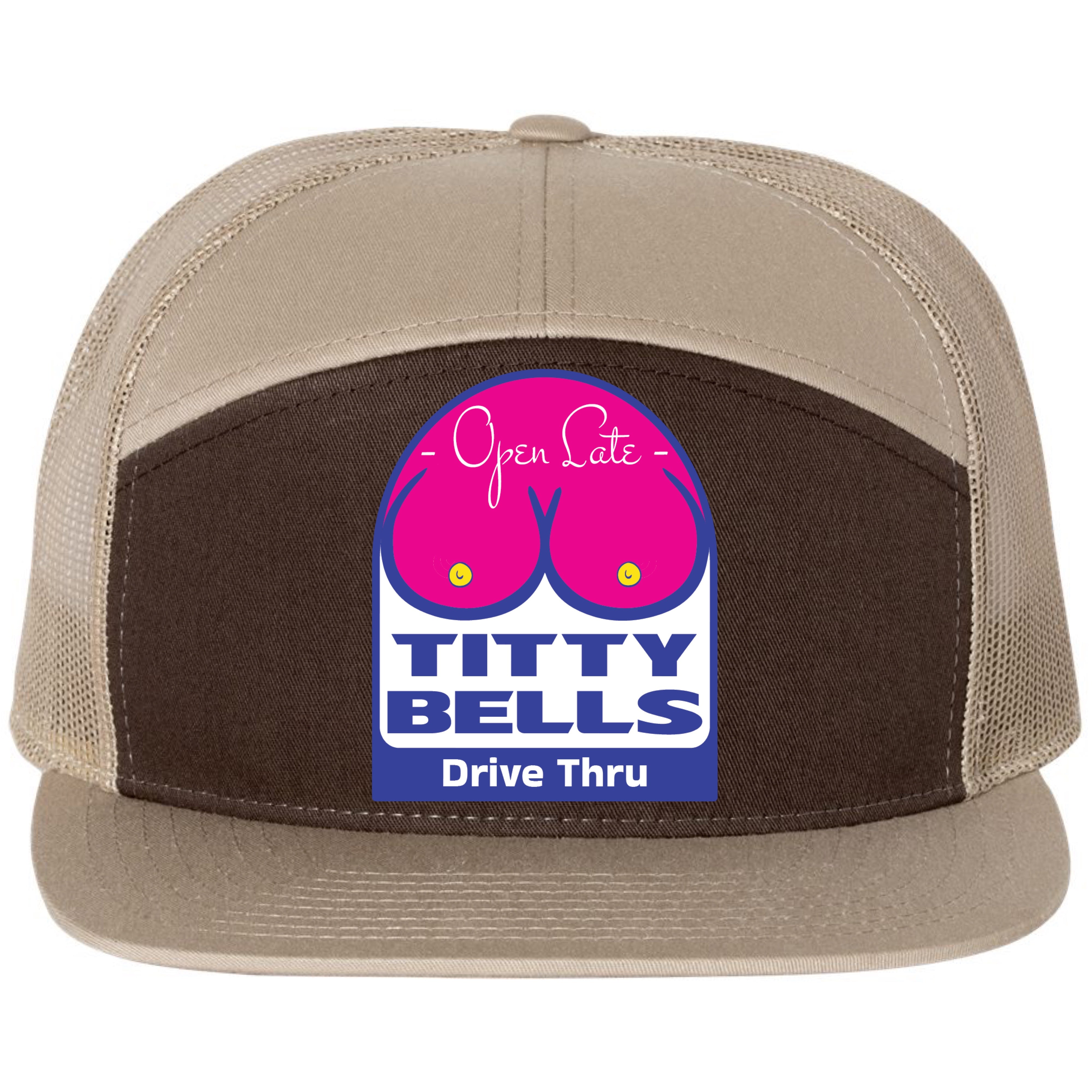 Titty Bells 3D Snapback Seven-Panel Trucker Hat- Brown/ Khaki