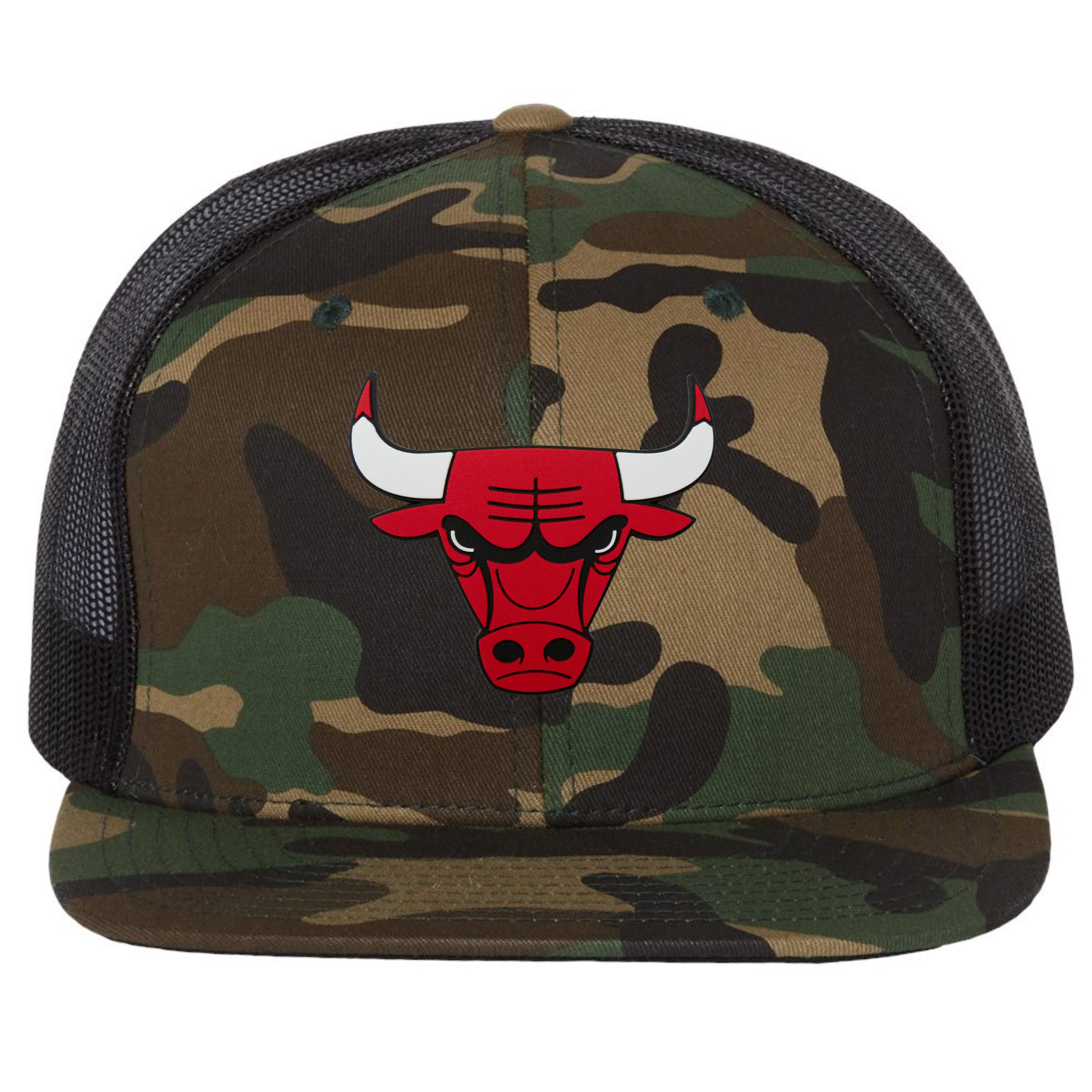 Chicago Bulls 3D PVC Patch Wool Blend Flat Bill Hat- Army Camo/ Black