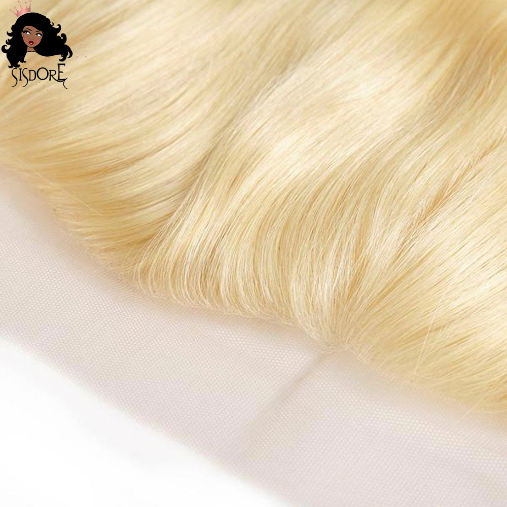 Peluca rubia 613 con ondas corporales, 13 x 4, de oreja a oreja, con encaje frontal, línea del cabello pre-depilada