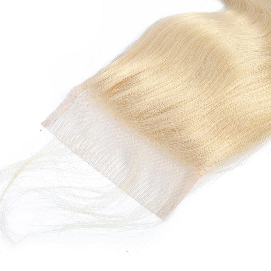 613 blonde vague de corps cheveux vierges fermeture en dentelle transparente 4 par 4