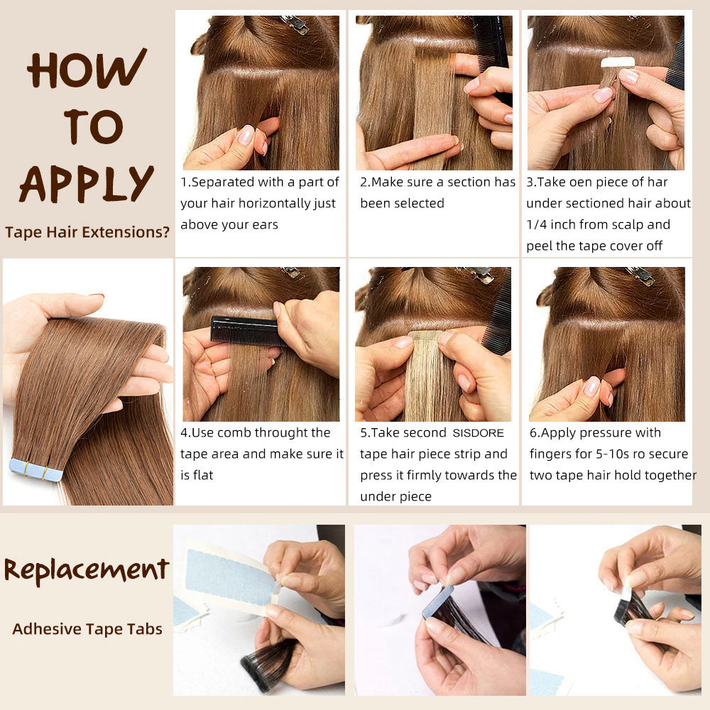 application d'extensions de cheveux avec du ruban adhésif