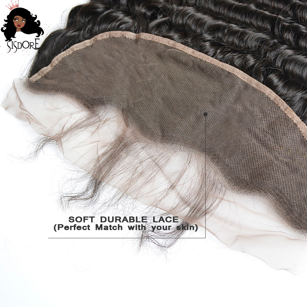 Línea de cabello natural frontal de encaje transparente de onda profunda negra