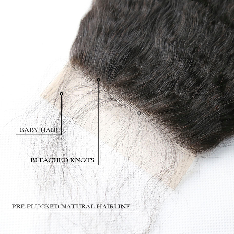 Fermeture de dentelle de cheveux humains droits crépus de couleur naturelle 4x4 avec des cheveux de bébé