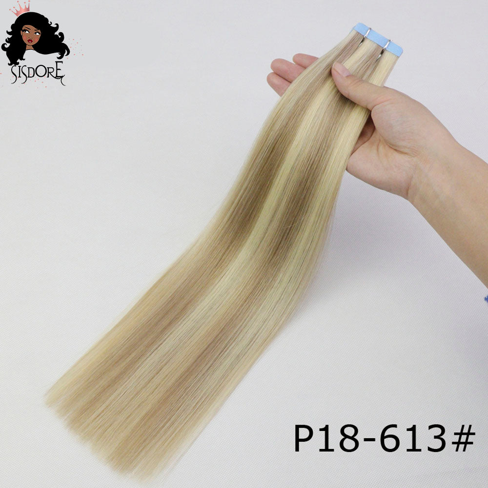 18 613 blonde piano color straight tape in human hair extensions