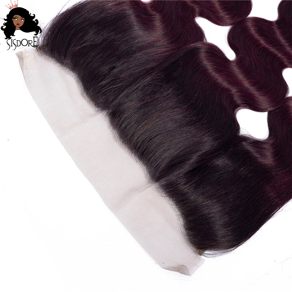 1b 99j ombre 2 tonos color cuerpo onda cabello humano 13 x 4 encaje frontal