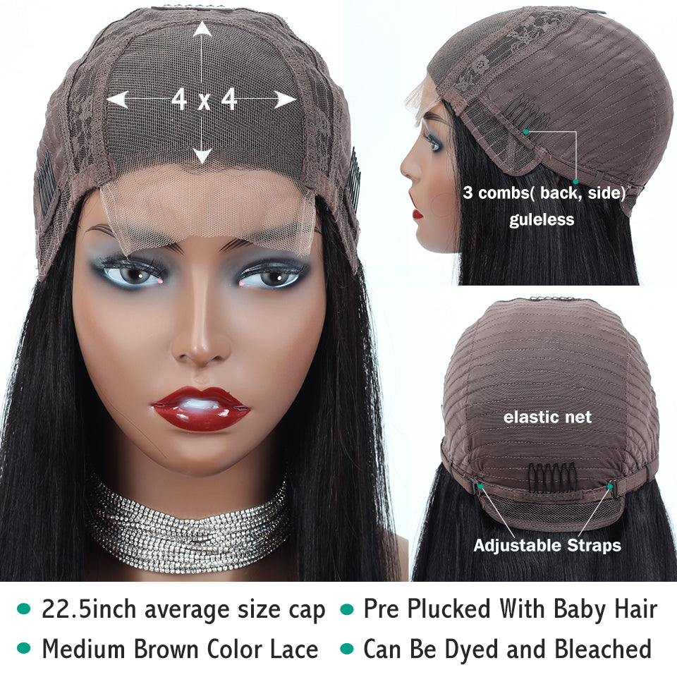 4x4 medium brown lace closure wig cap style