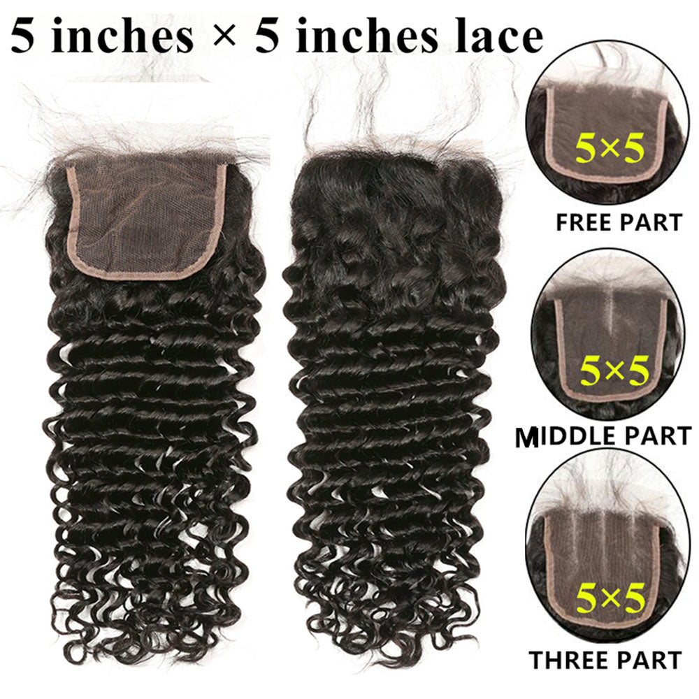 deep wave hair 5x5 lace closure