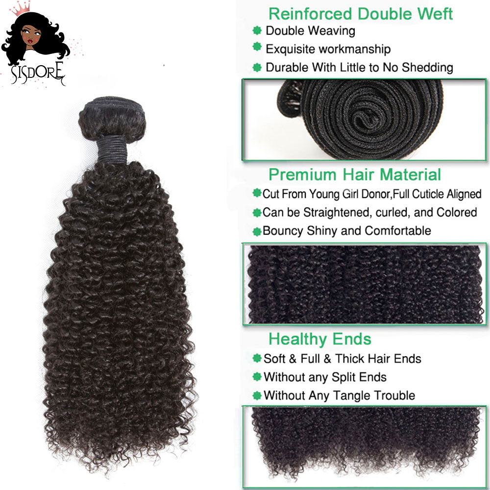 mèches de cheveux humains crépus bouclés couleur naturelle #1b