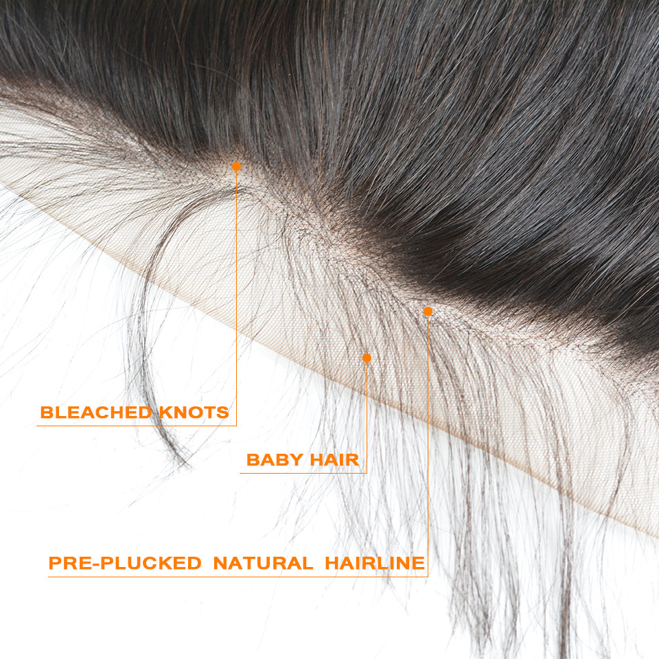 Línea del cabello pre desplumada frontal del cordón del cabello humano de la onda del cuerpo del color natural con el pelo del bebé