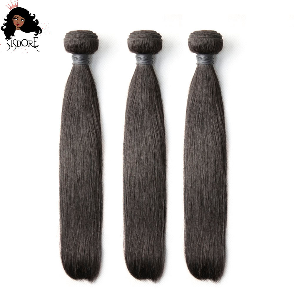 Natural color straight human hair weaves 3 bundles