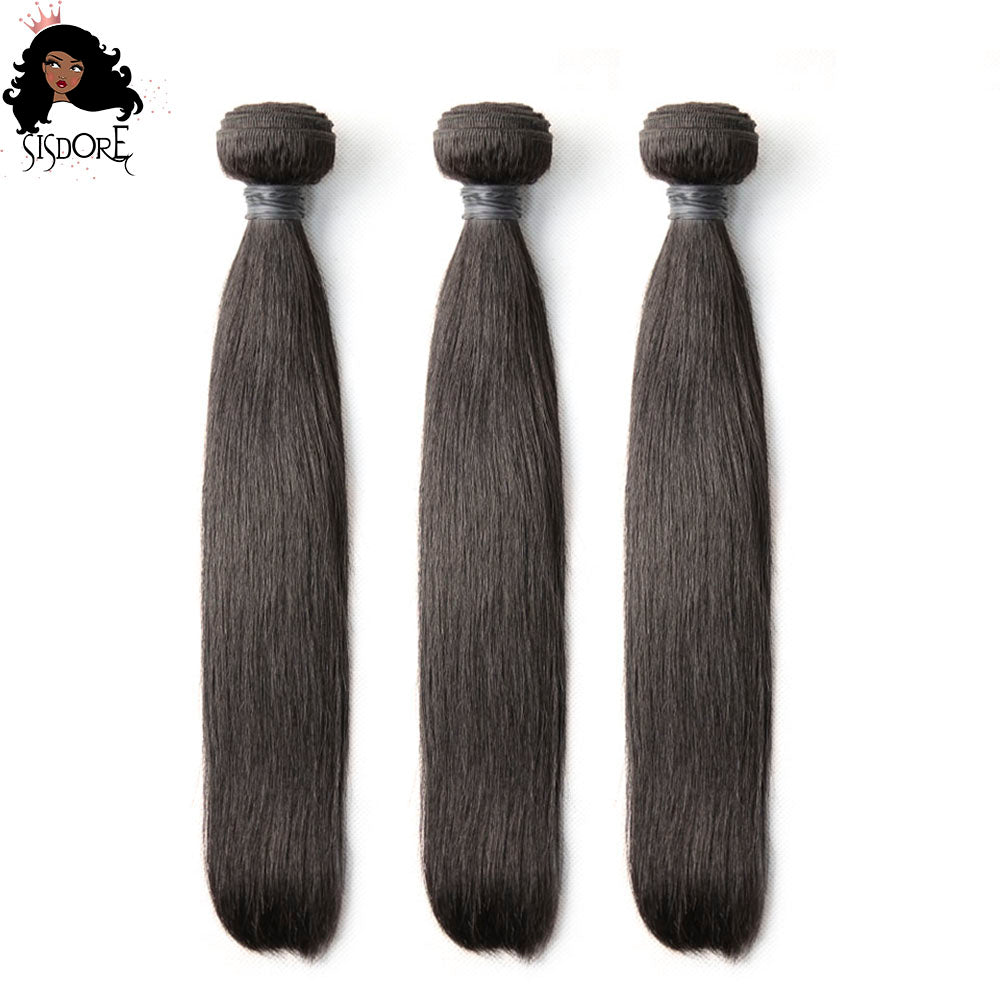 Cheveux humains raides de couleur naturelle tisse 3 paquets