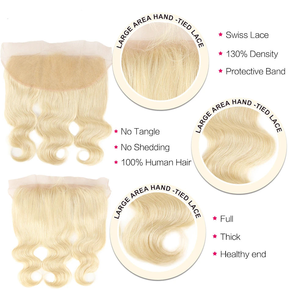 613 blonde body wave human hair ear to ear lace frontal