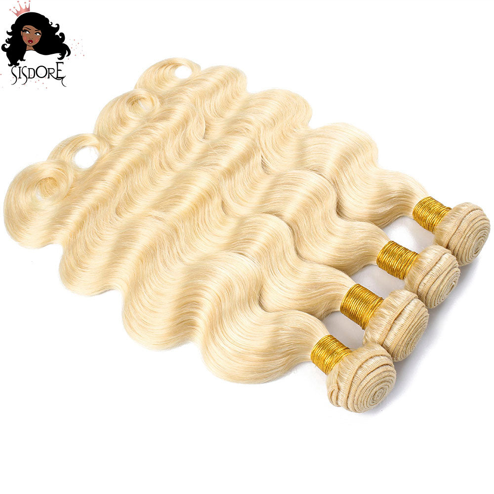 613 Tissages de cheveux blonds ondulés 4 faisceaux