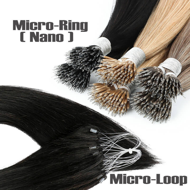extensions de cheveux nano micro anneau, cheveux à lien micro boucle