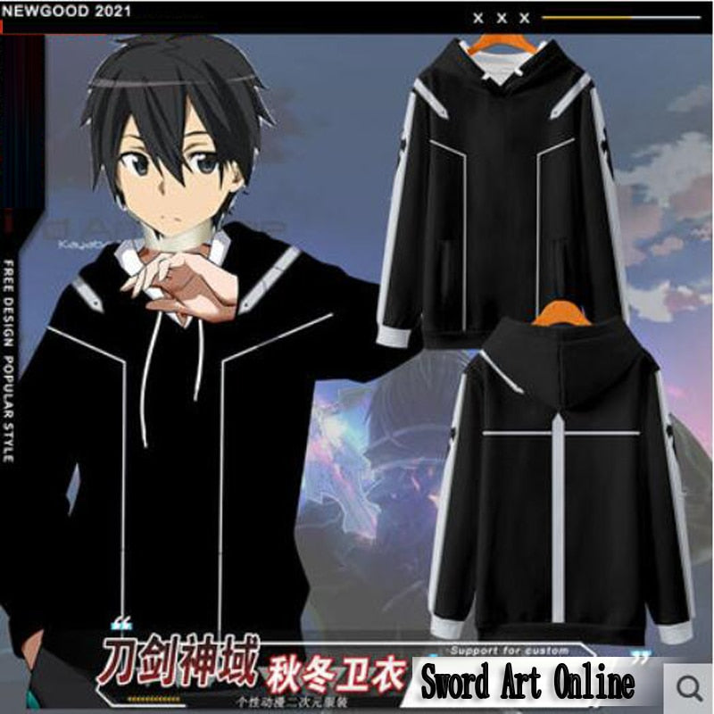 Sword Art Online SAO Kirito Kirigaya Kazuto Cosplay Zip Hoodie