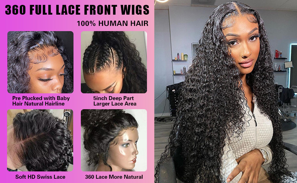 360 Deep Wave Human Hair Wigs for black women Pre Plucked with Baby Hair
