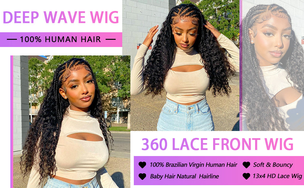 360 Deep Wave Lace Front Wigs Human Hair 180% Density Deep Culry 360 HD Tranparent Lace Frontal Human Hair Wigs