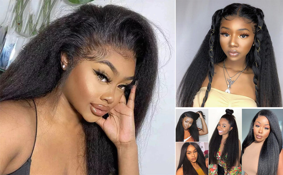 360 Frontal Wigs Kinky Straight Human Hair Wig Glueless 360 Lace Frontal Wigs with Baby Hair