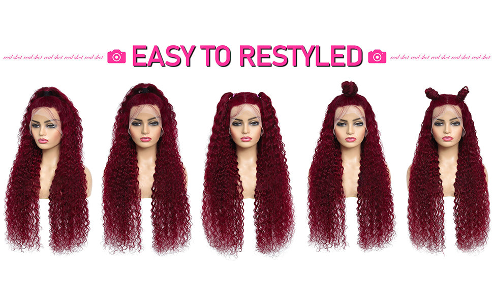 burgundy wig 13x4 lace front wig human hair deep wave 99j burgundy wig