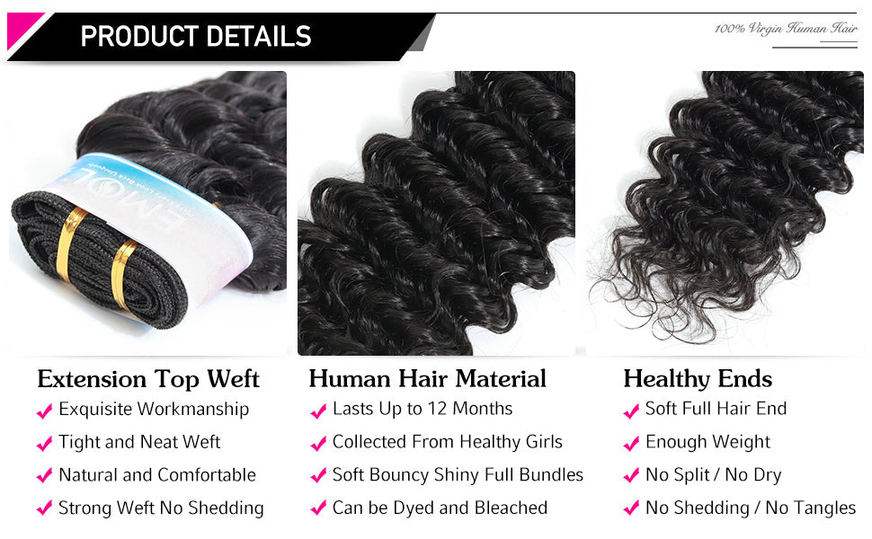 deep wave human hair 3 bundles