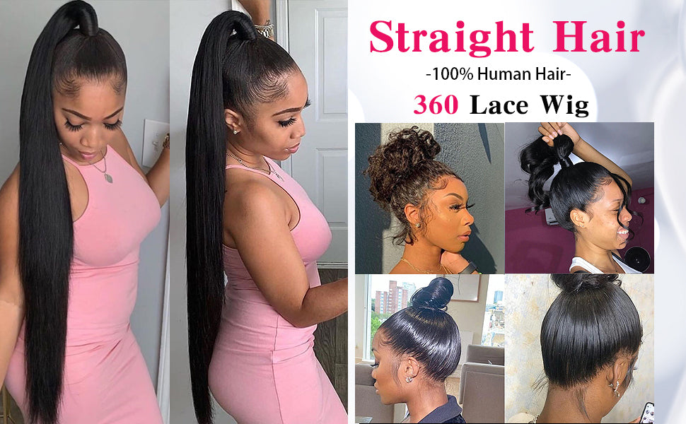 360 Lace Frontal Wigs for Black Women Human Hair 8-34inch Straight Wigs with Baby Hair