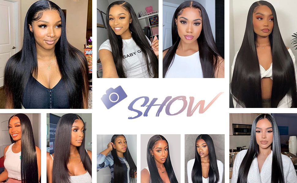Straight Hair Bundles with Closure 100% Unprocessed Virgin Remy Straight Human Hair Weave 3 Bundles with Lace Closure 4x4 Free Part