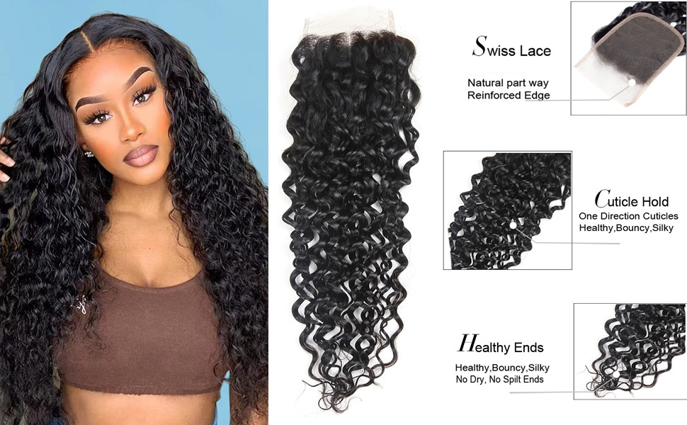 Water Wave Human Hair closure 4x4 lace closure free part