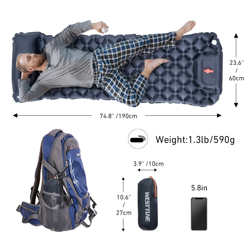 Outdoor Sleeping Pad Camping Inflatable Mattress Built-in Pump Ultralight Air Cushion Travel Mat With Headrest For Travel Hiking