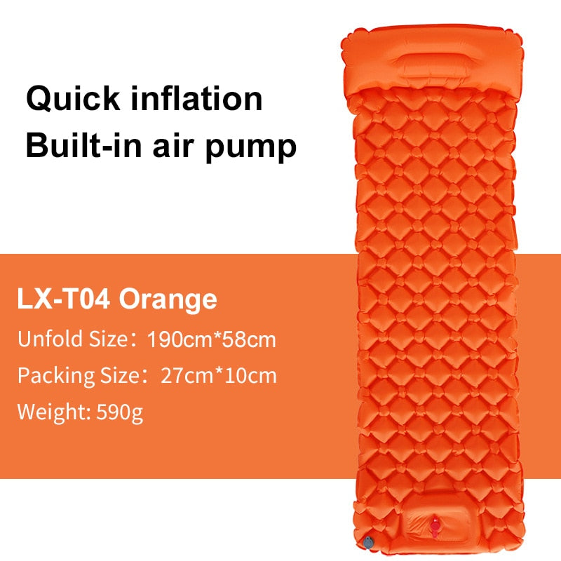 Outdoor Sleeping Pad Camping Inflatable Mattress Built-in Pump Ultralight Air Cushion Travel Mat With Headrest For Travel Hiking