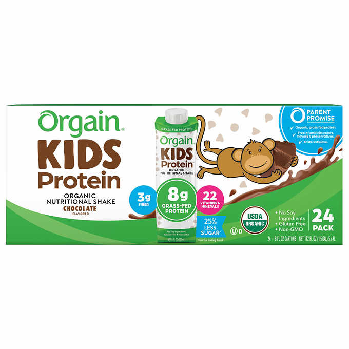 Orgain USDA Organic Kids Nutritional Protein Shake, Chocolate, 8 fl oz, 24-pack