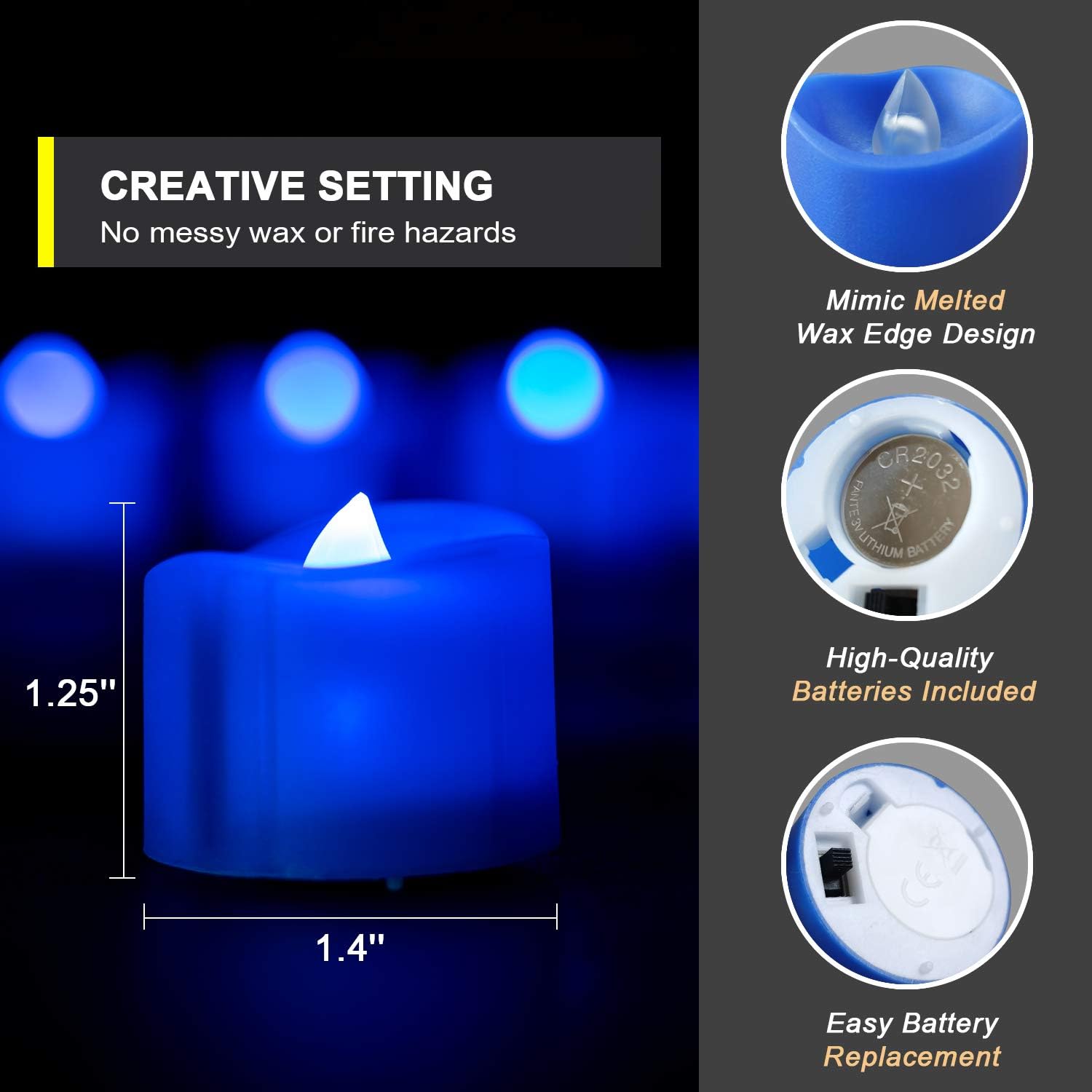 Homemory Blue Tea Lights Candles Battery Operated, Flameless Votive Candles, Flickering LED Candles, 200+Hours Colored Tealight Candles for Holiday Decor, Theme Party, Table Decor, Pack of 12