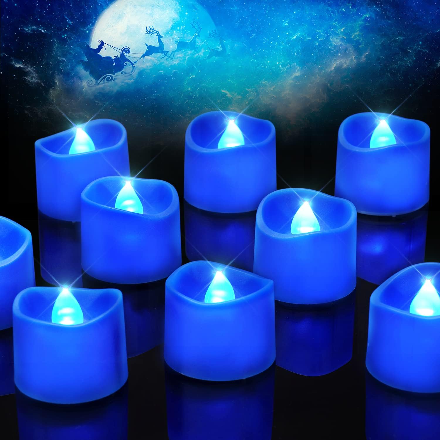 Homemory Blue Tea Lights Candles Battery Operated, Flameless Votive Candles, Flickering LED Candles, 200+Hours Colored Tealight Candles for Holiday Decor, Theme Party, Table Decor, Pack of 12