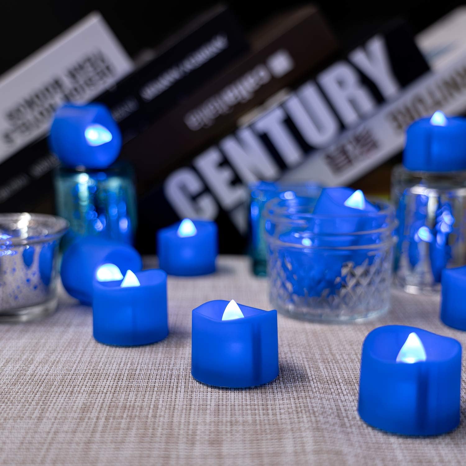Homemory Blue Tea Lights Candles Battery Operated, Flameless Votive Candles, Flickering LED Candles, 200+Hours Colored Tealight Candles for Holiday Decor, Theme Party, Table Decor, Pack of 12