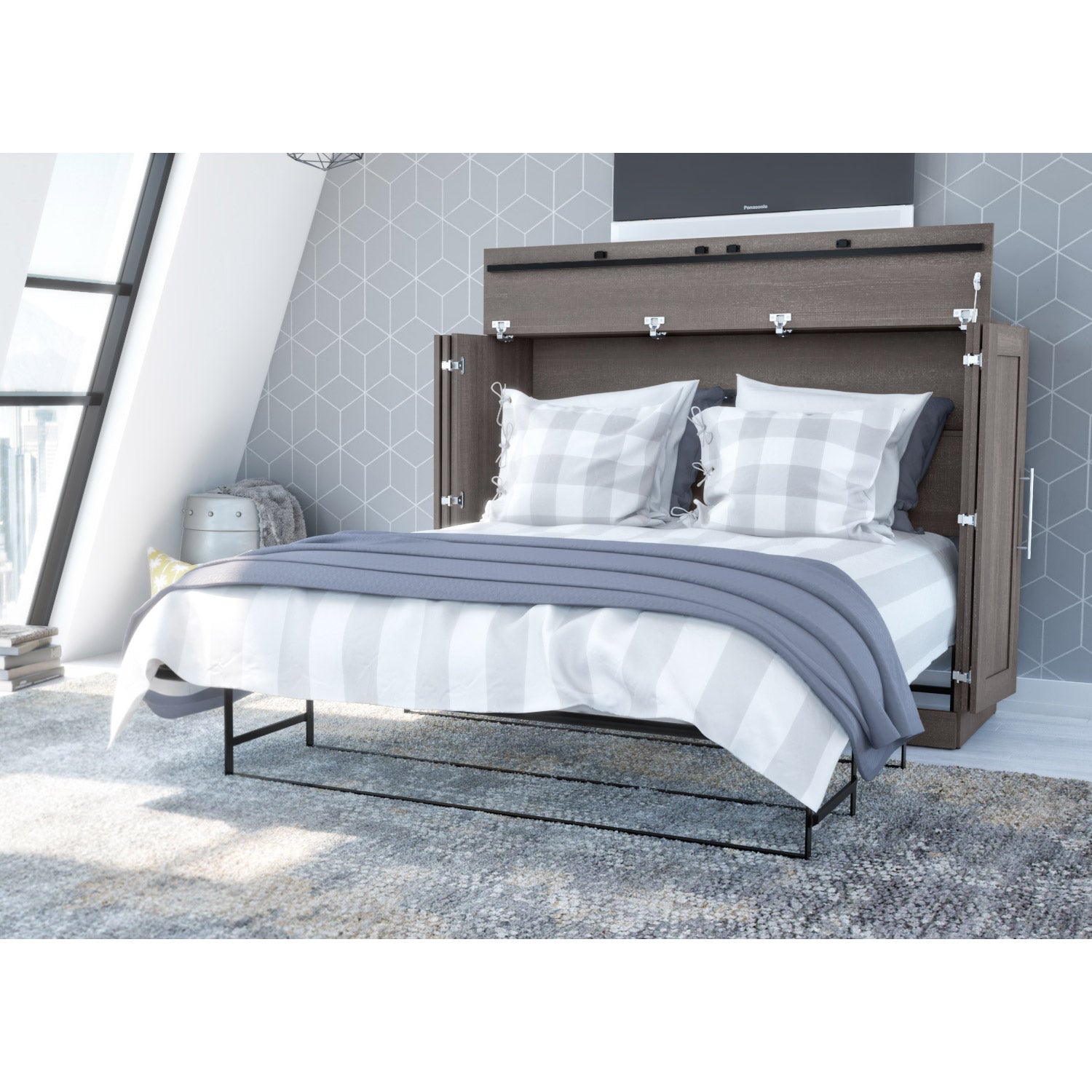 Illusion Full Cabinet Bed With Mattress, Gray