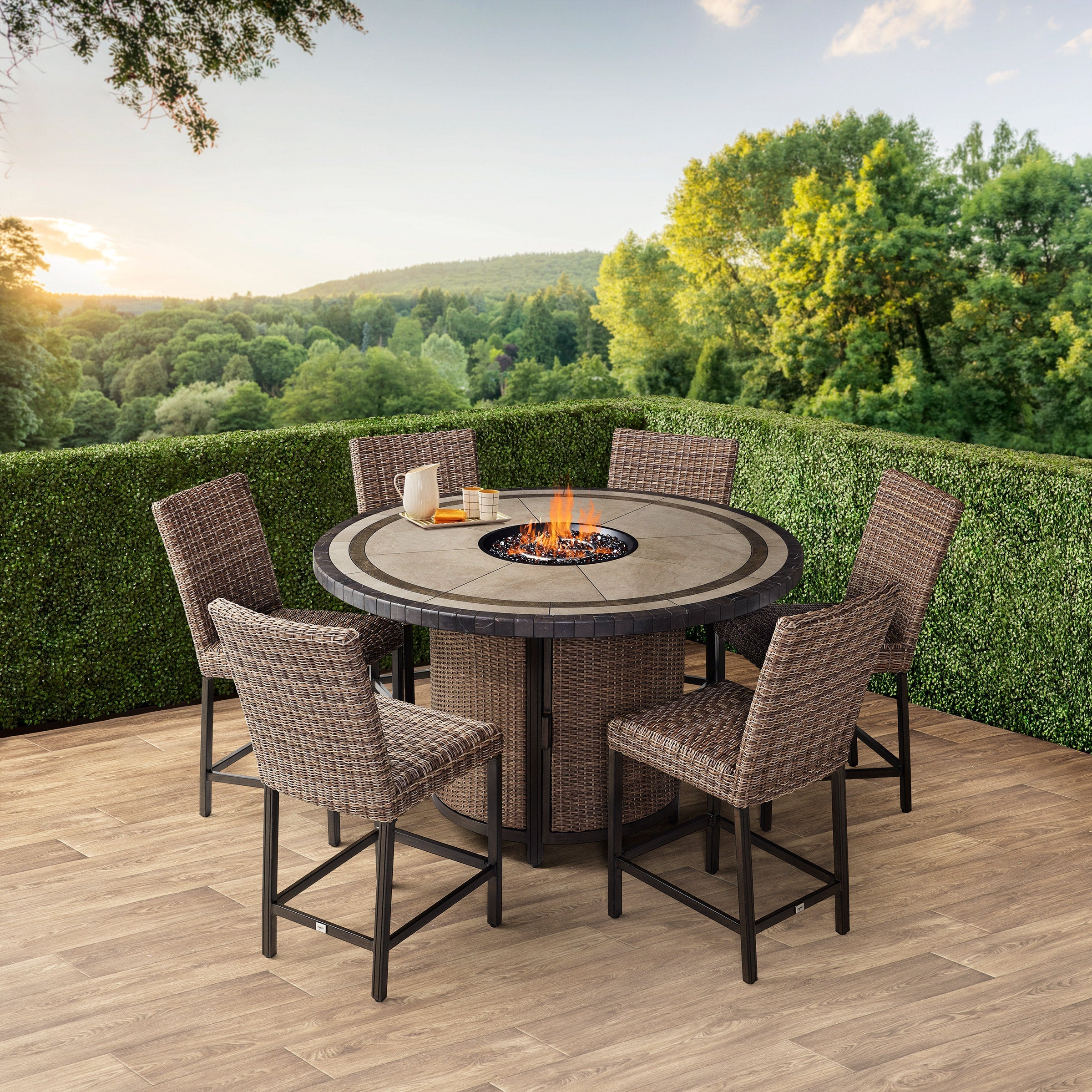 Agio Anderson 7-piece Fire Outdoor Patio Dining Set