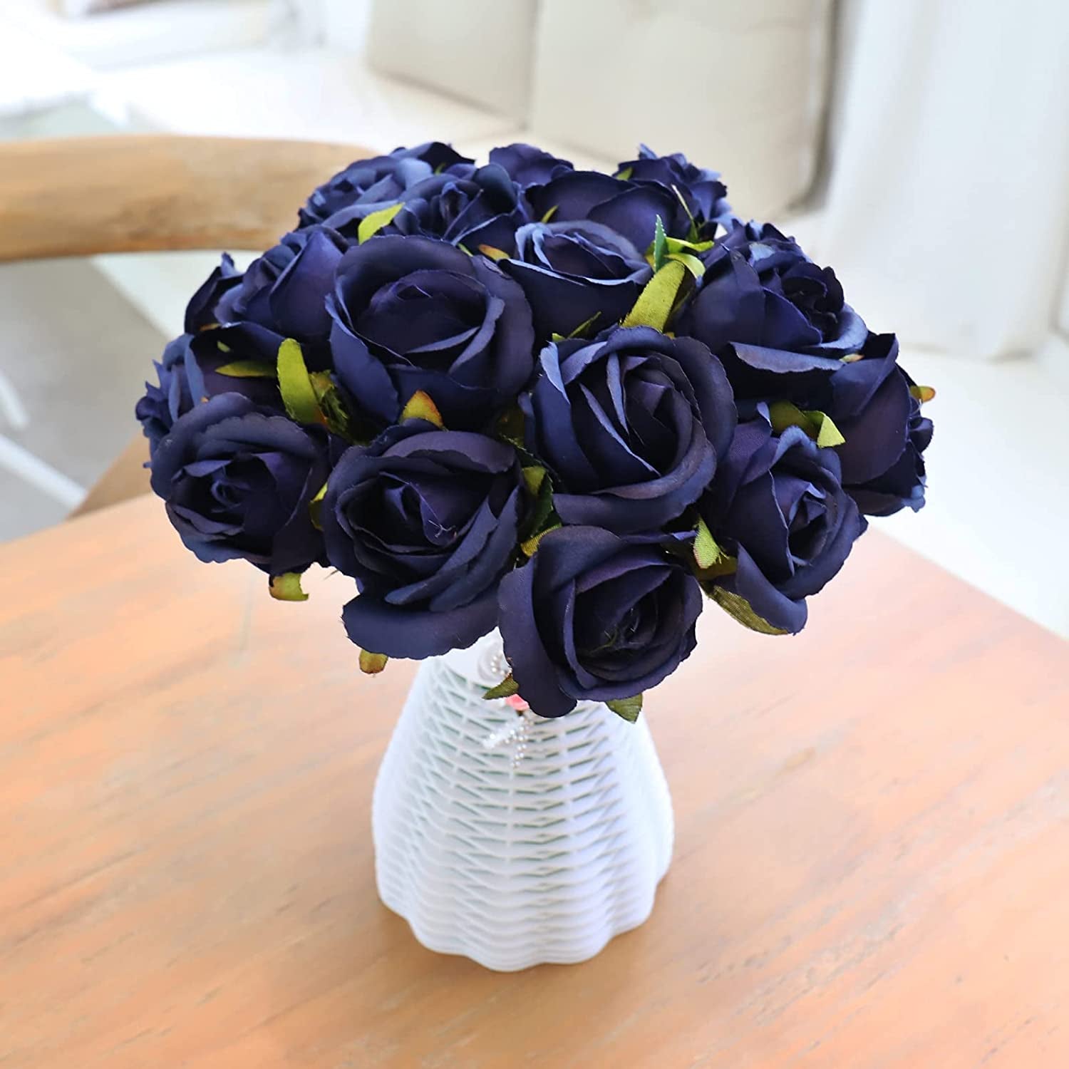 24 PCS Artificial Flowers, Real Touch Fake Flowers for Decoration, Artificial Rose with Stems for Room Decor and Home Wedding Party Baby Shower Centerpieces Decorations (Navy Blue)