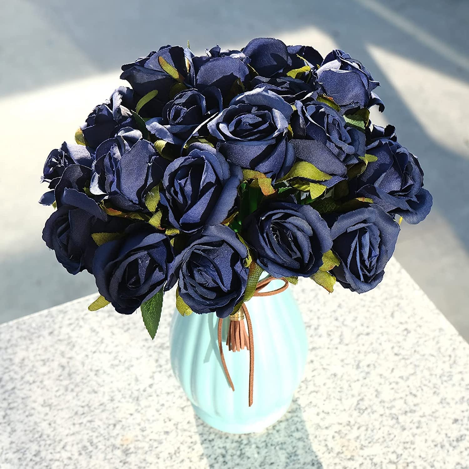 24 PCS Artificial Flowers, Real Touch Fake Flowers for Decoration, Artificial Rose with Stems for Room Decor and Home Wedding Party Baby Shower Centerpieces Decorations (Navy Blue)