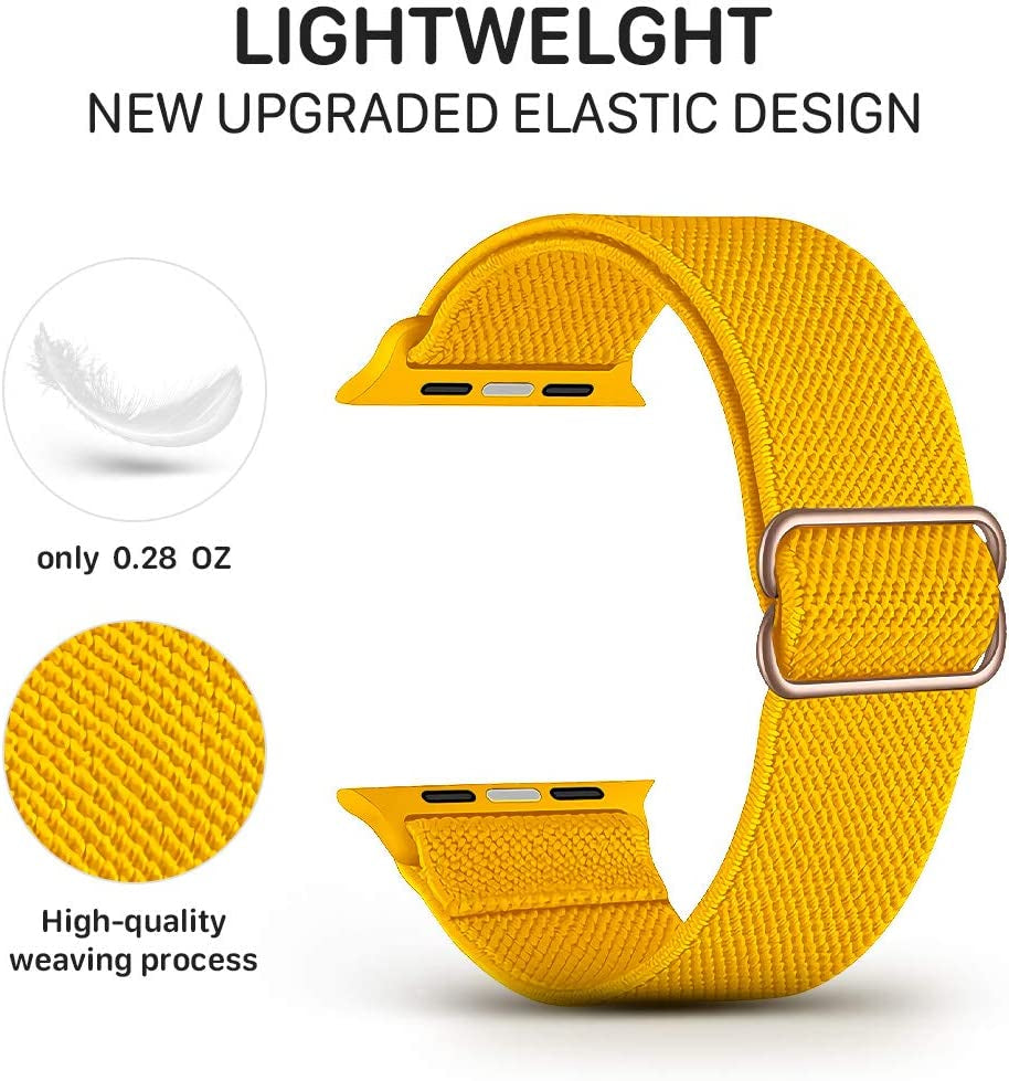 Stretchy Nylon Solo Loop Strap Compatible with Apple Watch Bands 44Mm 42Mm, Adjustable Stretch Braided Elastic Band Sport Women Men Strap Compatible with Iwatch Series 6/5/4/3/2/1 Se,Yellow