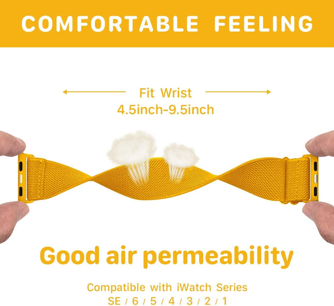 Stretchy Nylon Solo Loop Strap Compatible with Apple Watch Bands 44Mm 42Mm, Adjustable Stretch Braided Elastic Band Sport Women Men Strap Compatible with Iwatch Series 6/5/4/3/2/1 Se,Yellow