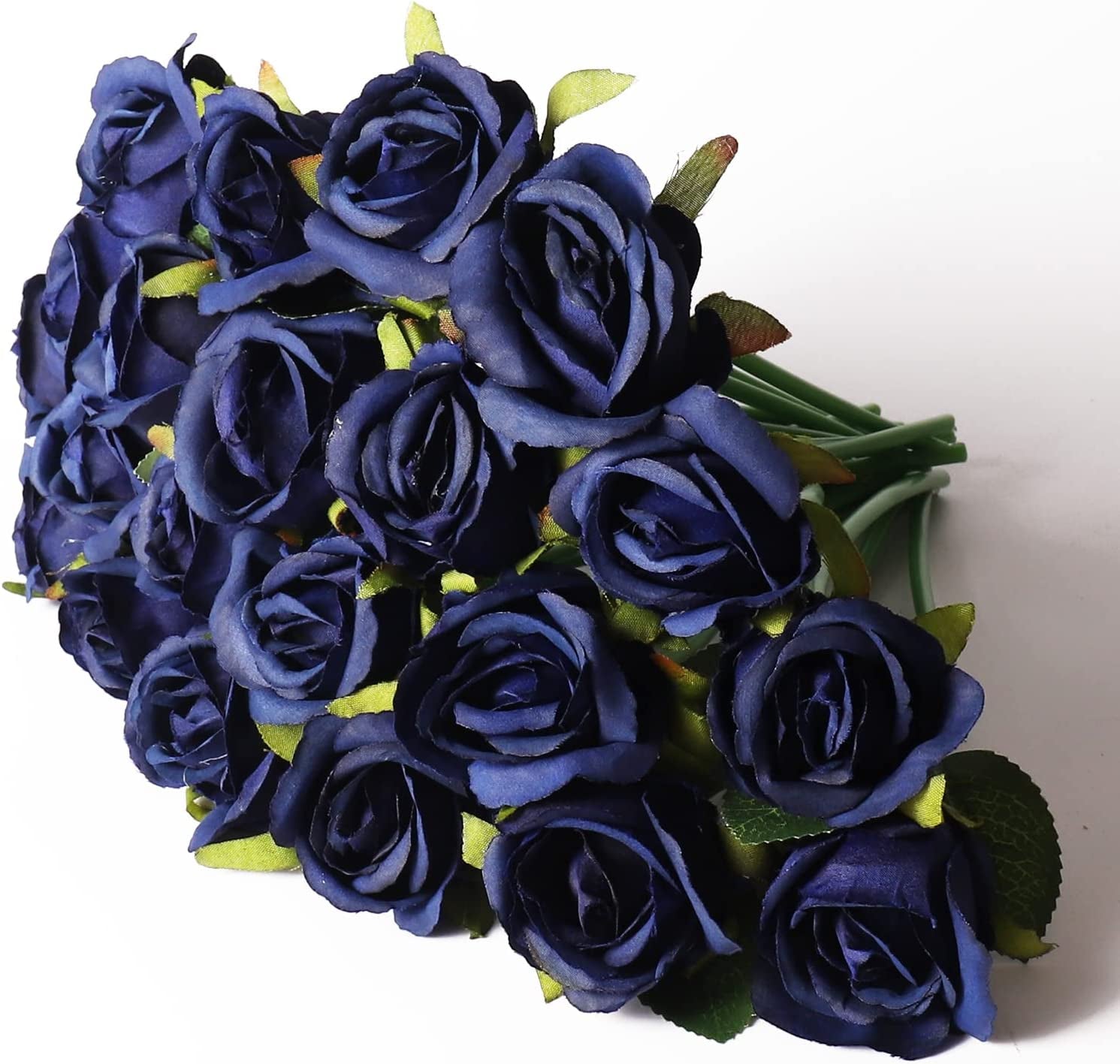 24 PCS Artificial Flowers, Real Touch Fake Flowers for Decoration, Artificial Rose with Stems for Room Decor and Home Wedding Party Baby Shower Centerpieces Decorations (Navy Blue)