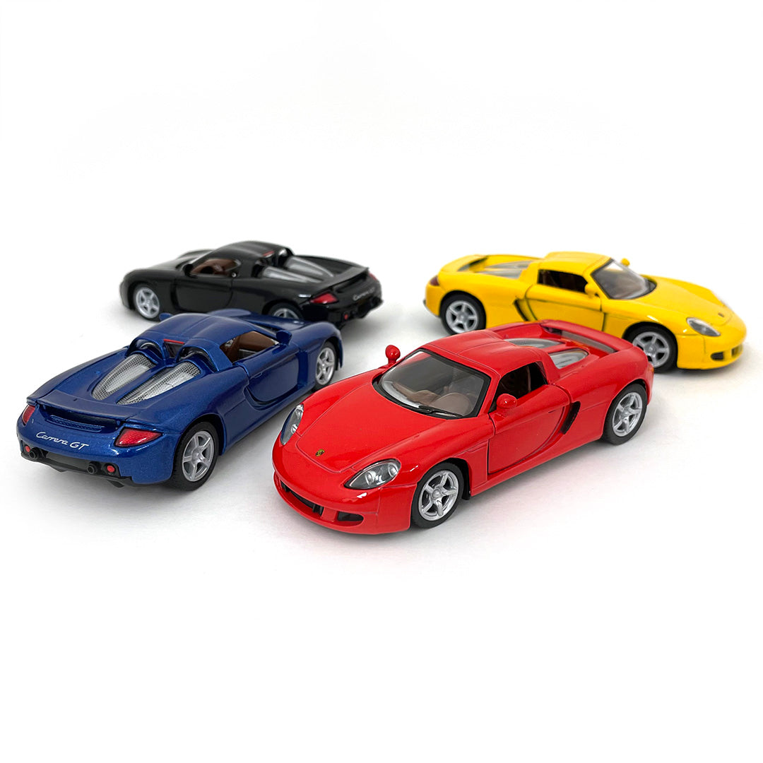 2007 Porsche Carrera GT 1:36 Scale Diecast Model Black/Blue/Red/Yellow by Kinsmart (SET OF 4)