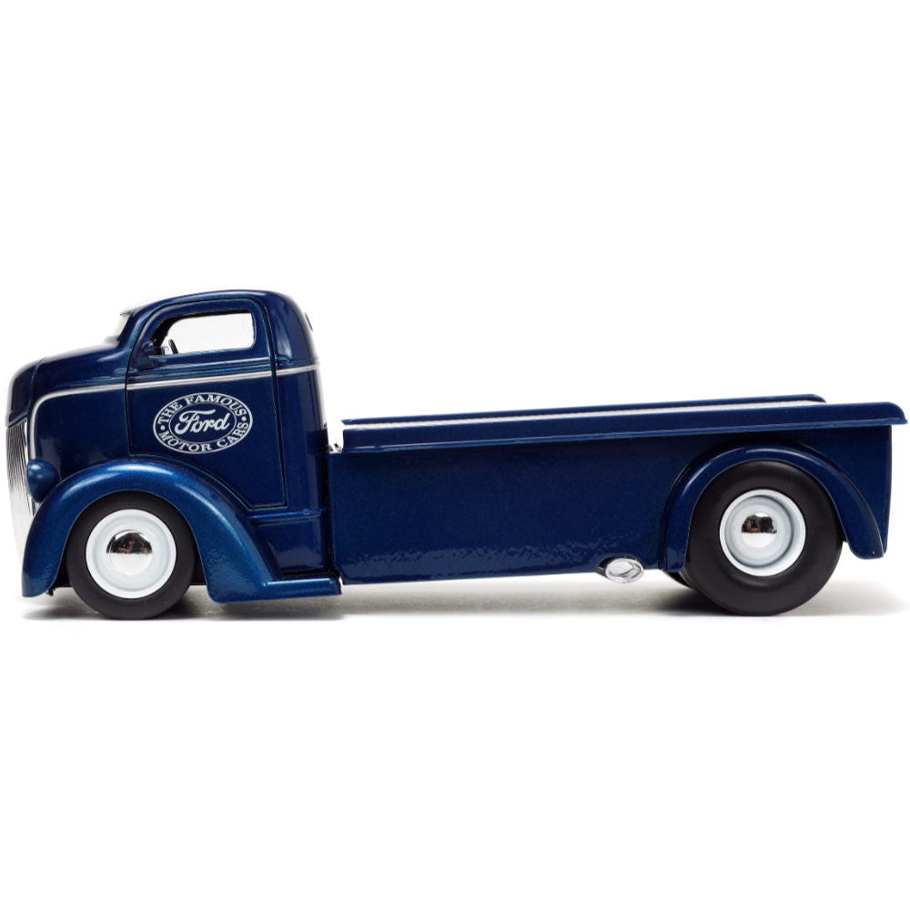 Just Trucks 1947 Ford COE Flatbed Tow Truck with Extra Wheels 1:24 Scale Diecast Model Metallic Blue by Jada 33853