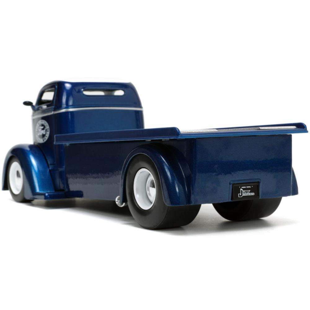 Just Trucks 1947 Ford COE Flatbed Tow Truck with Extra Wheels 1:24 Scale Diecast Model Metallic Blue by Jada 33853